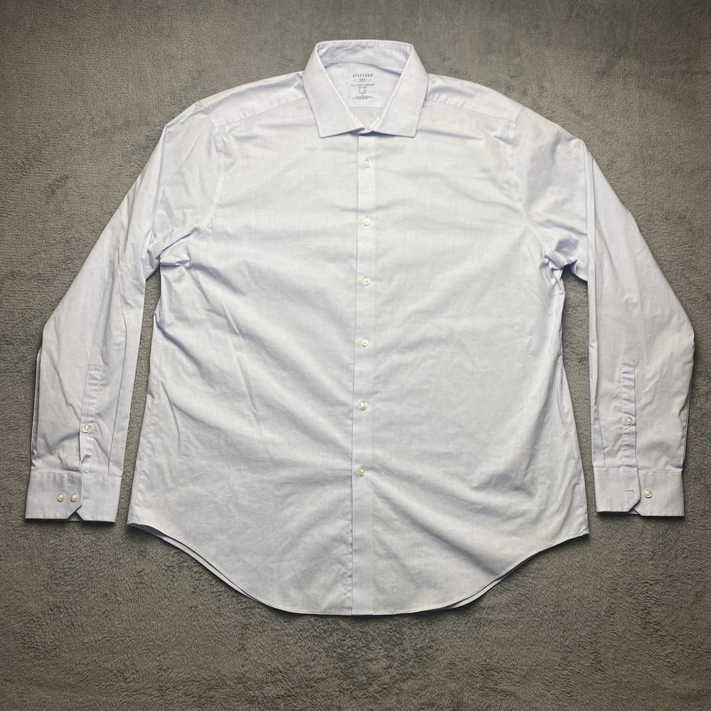 Stafford Mens Long Sleeve Button Down Sz XL 17-17.5 34-35 Light Blue 365 Comfort